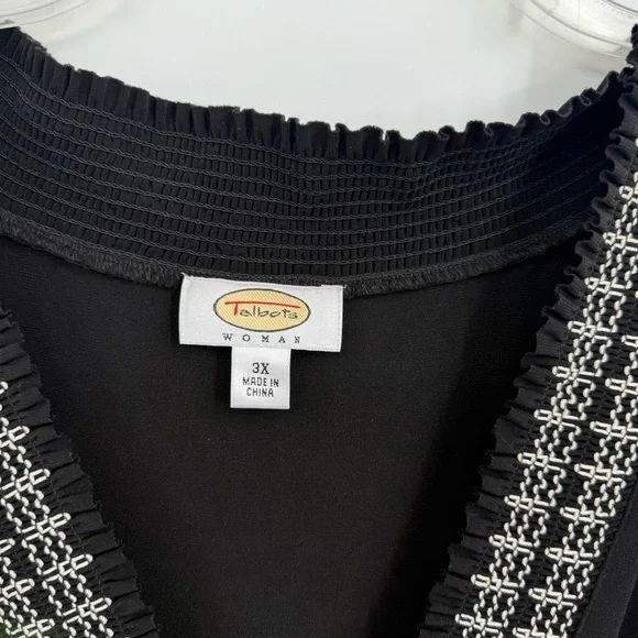 Talbots Short Sleeve Black Dress Size 3X NWT White Accent Faux Wrap Ruffle - Picture 6 of 10
